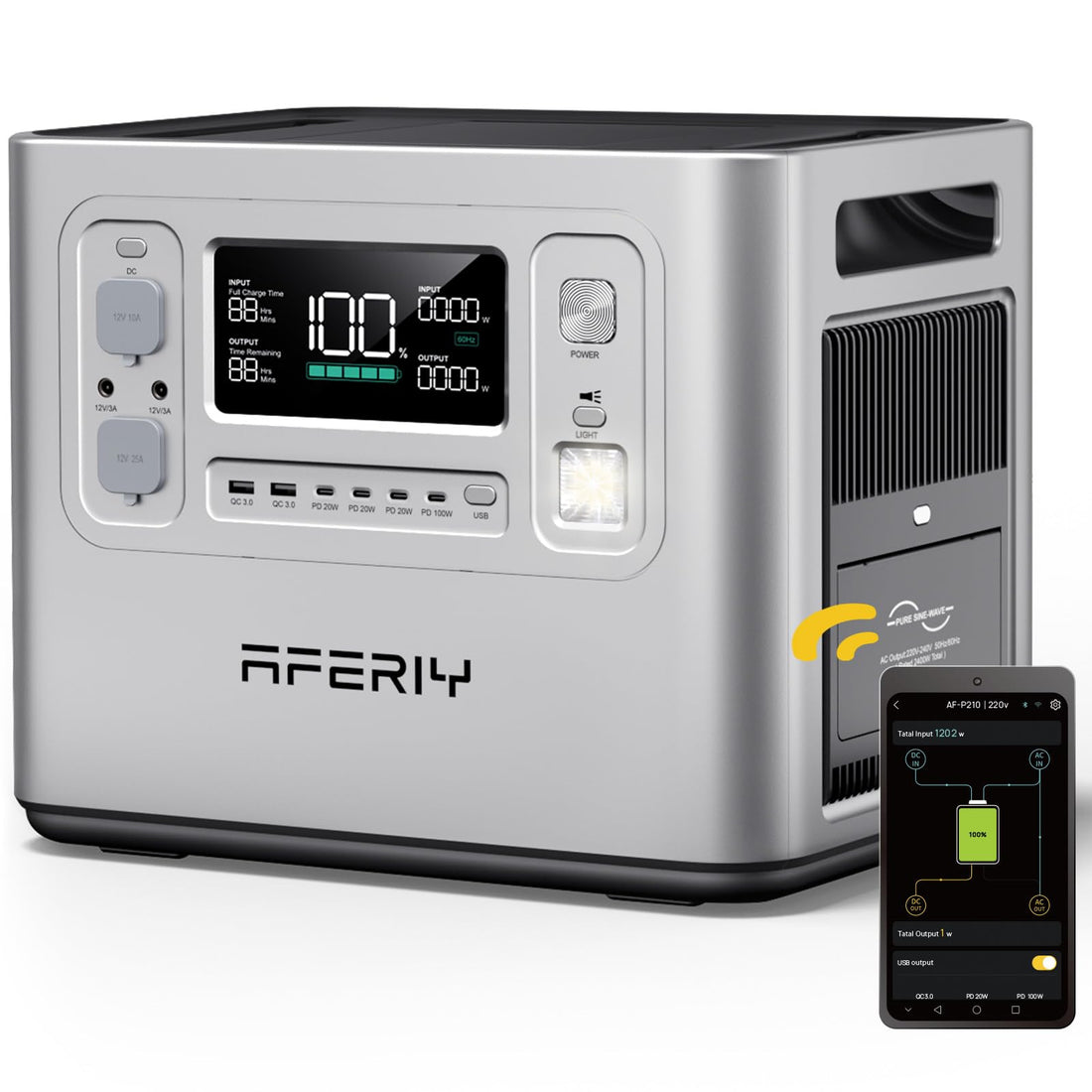 2048Wh 2400W Portable Power Station LiFePO4 White – Solar Generator Battery Backup for Home & Camping