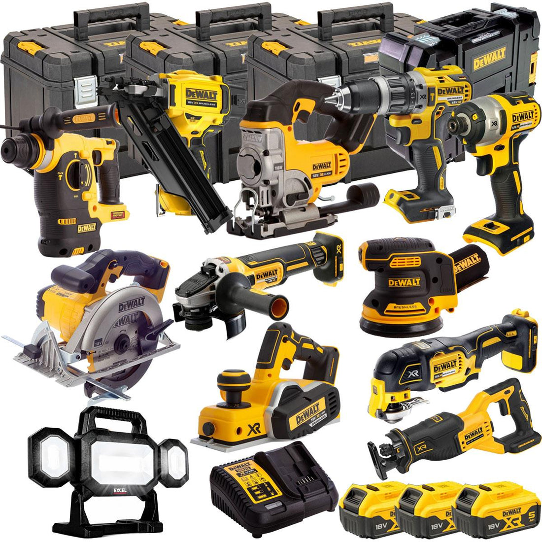 DEWALT 20V MAX XR 12 Tool Combo Kit with 3 x 5.0Ah Batteries & TSTAK Storage – Includes Framing Nailer (DCKT4T12AP4)