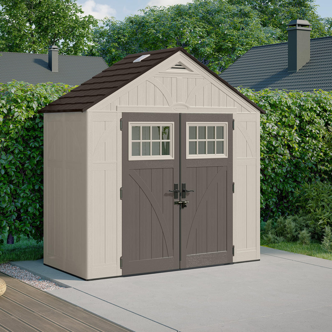 Suncast Tremont 8 x 4 ft Resin Storage Shed – Weatherproof Outdoor Plastic Shed for Backyard & Garden
