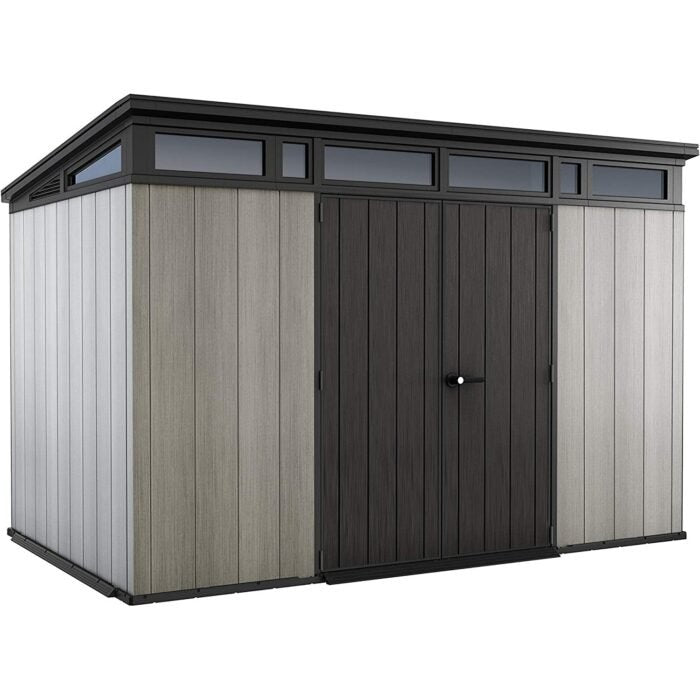 Keter Artisan 11 x 7 ft Resin Storage Shed – Heavy Duty Pent Roof Outdoor Shed, Gray