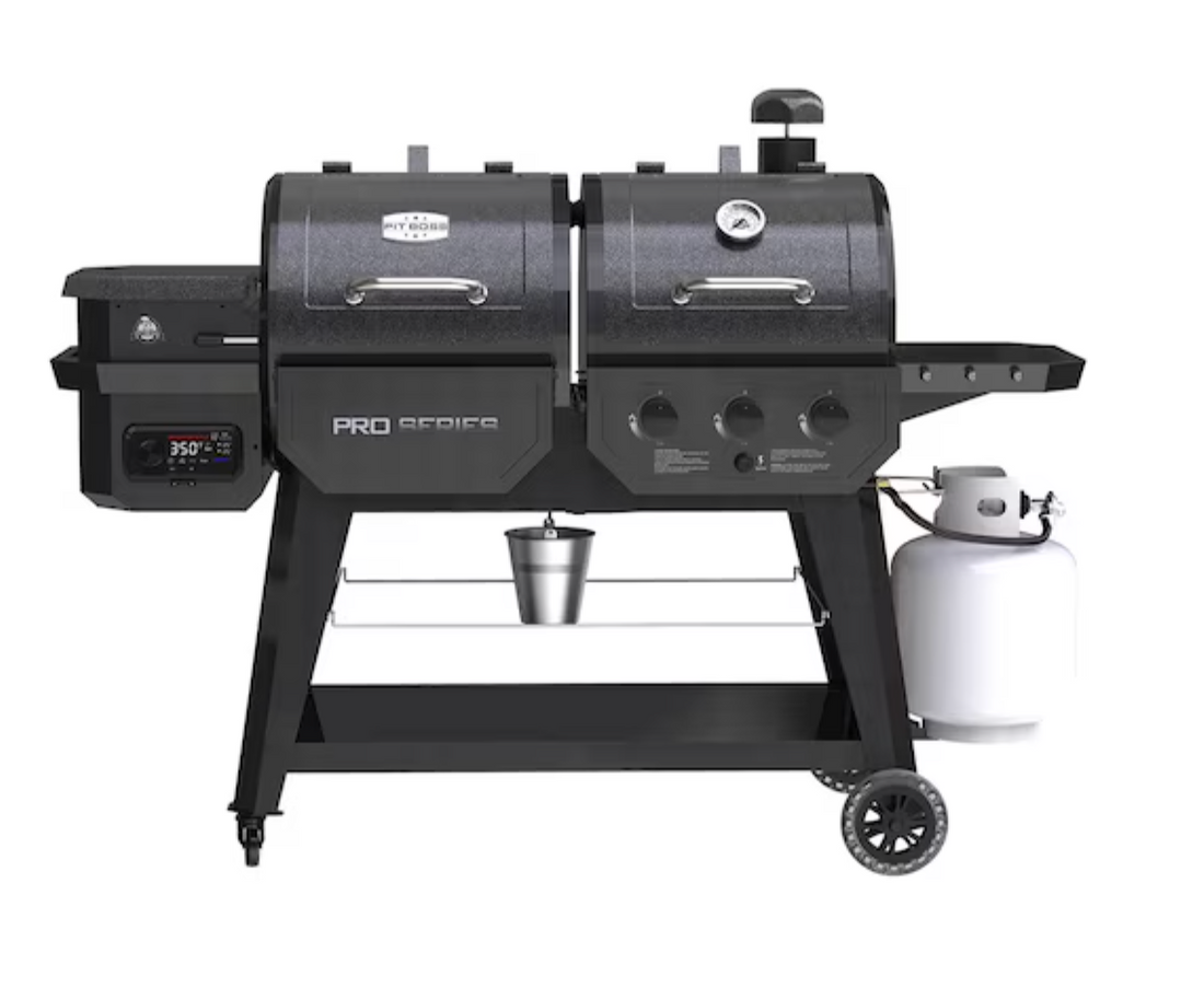 Pit Boss Pro Series Gas & Pellet Combo Grill – Wood Pellet Smoker and Propane Grill, Gray