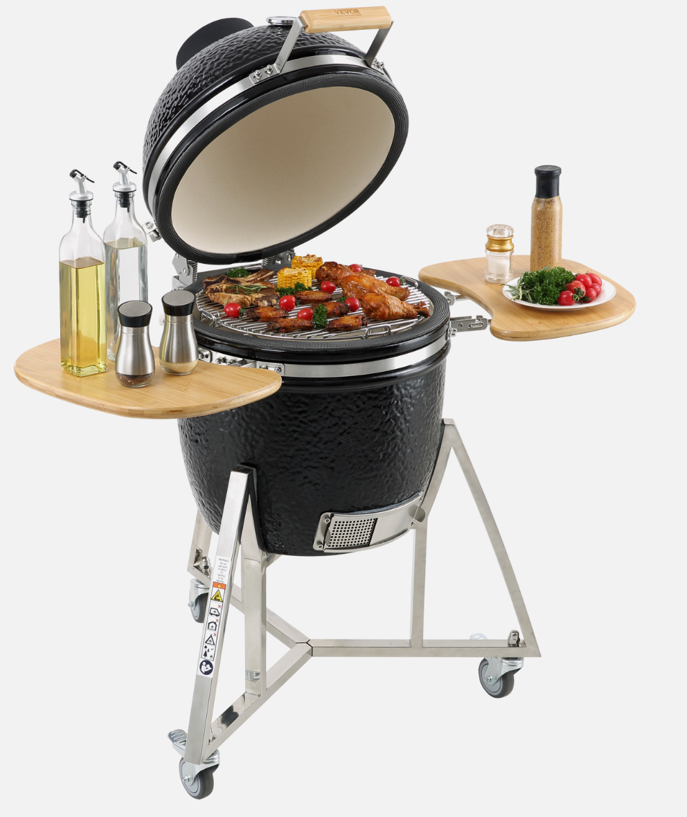 VEVOR 24 in Ceramic Kamado Grill & Smoker – Round Charcoal BBQ Grill for Outdoor Cooking