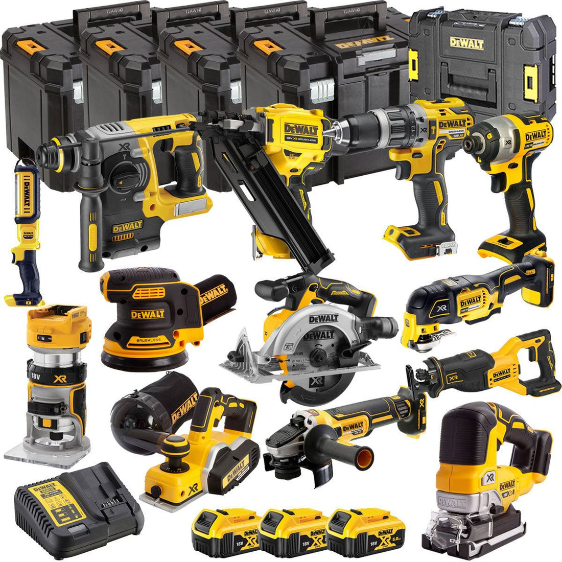 DEWALT 20V MAX XR Brushless 13 Tool Combo Kit with 3 x 5.0Ah Batteries, Charger & TSTAK Storage (DCKT4T13B3)