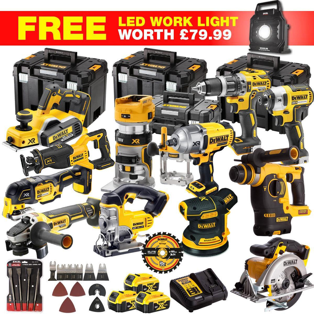 DEWALT 20V MAX XR 13 Tool Combo Kit with 3 x 5.0Ah Batteries, Accessories & ToughSystem Box (DCKT4T13WLF)