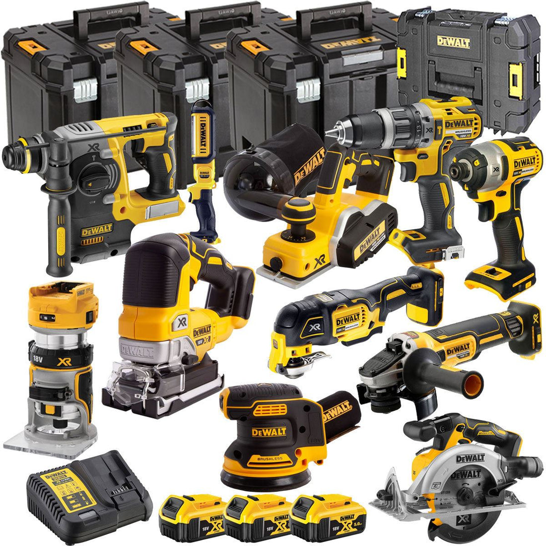 DEWALT 20V MAX XR Brushless 11 Tool Combo Kit with 3 x 5.0Ah Batteries, Charger & TSTAK Storage (DCKT4T11B3)