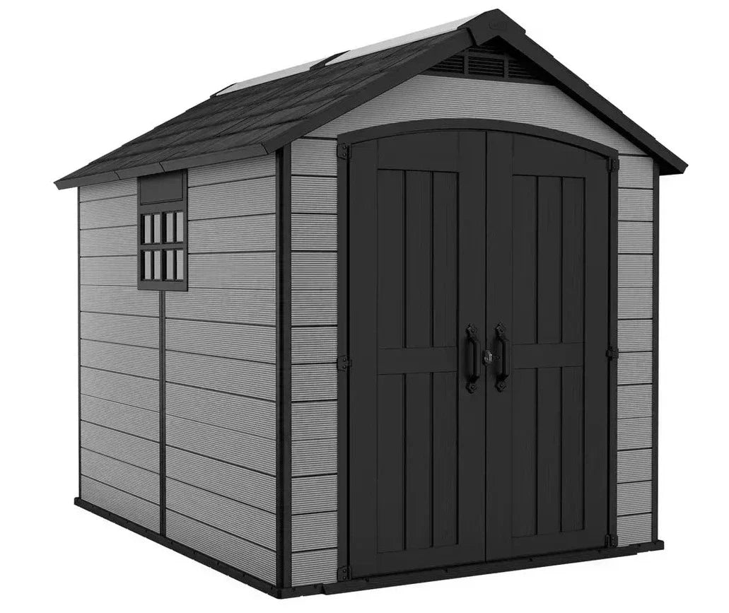 Keter Premier 7.5 x 9 ft Resin Storage Shed – Outdoor Plastic Garden Shed, Gray