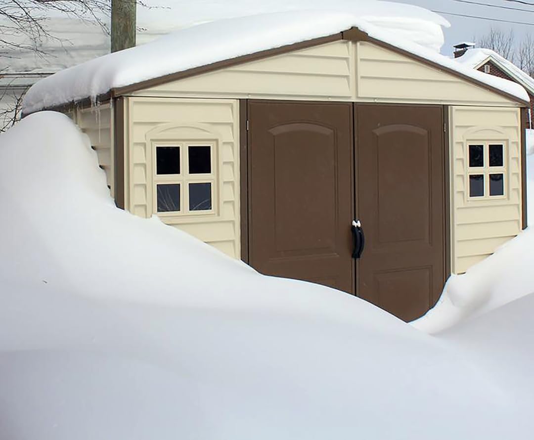 10 x 8 ft Outdoor Resin Storage Shed with Double Doors, Windows & Floor Foundation – Plastic Backyard Shed