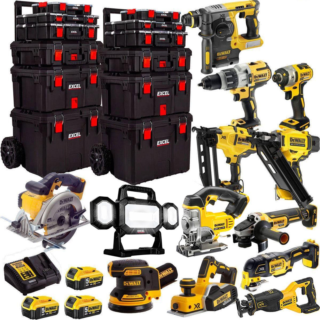 DEWALT 20V MAX XR 13 Tool Combo Kit with 3 x 5.0Ah Batteries & 2 Rolling Toolboxes – Cordless Power Tool Set