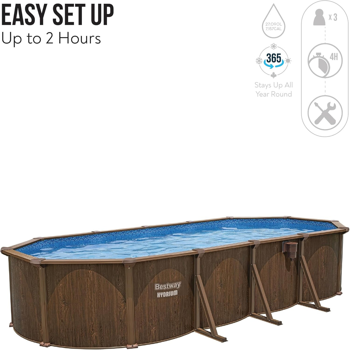Bestway Hydrium 24 ft Oval Above Ground Pool Set – Steel Wall Swimming Pool with Sand Filter Pump
