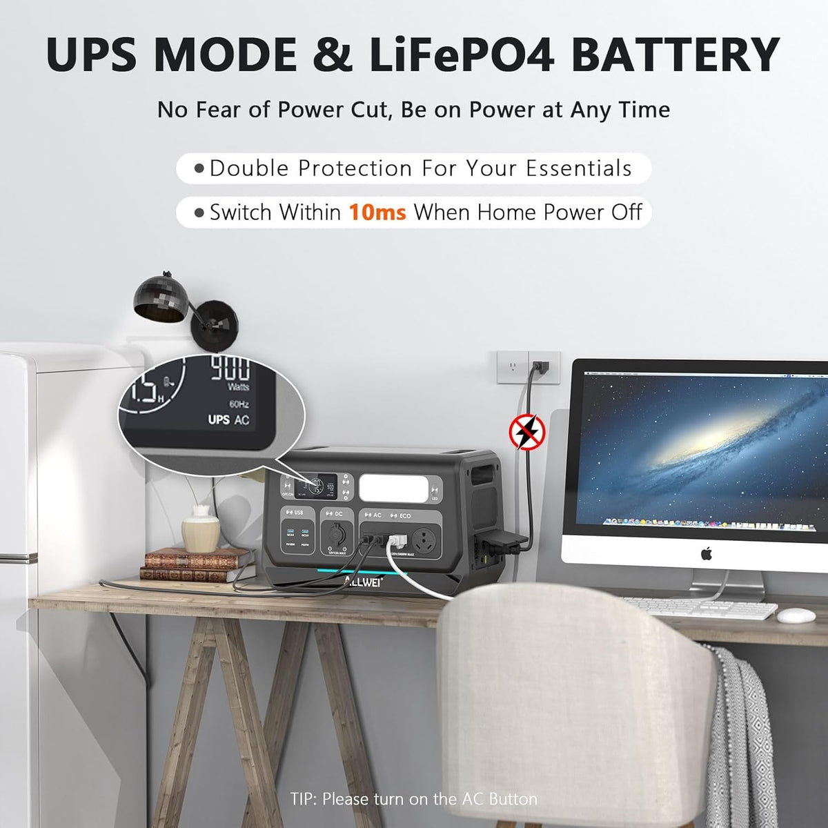 2400W Portable Power Station 2048Wh LiFePO4 (4800W Peak) – Solar Generator with UPS for Home Backup & RV