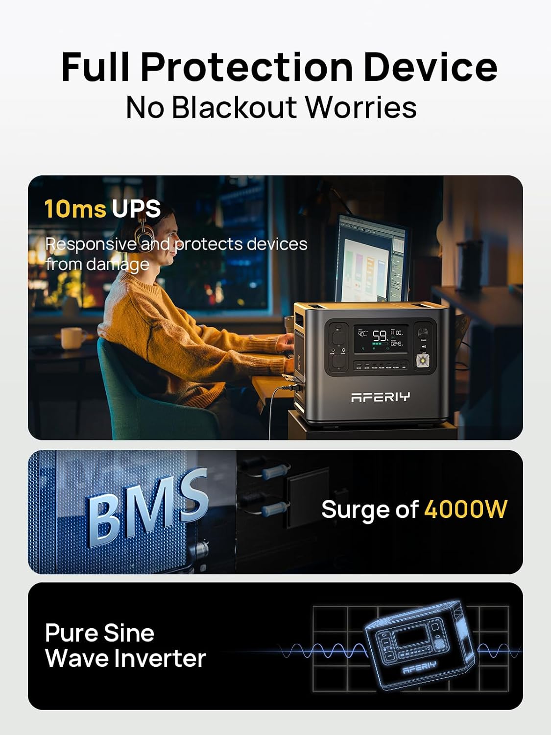 2048Wh Portable Power Station 2400W LiFePO4 Grey – Solar Generator with UPS for Home Backup, Camping & RV