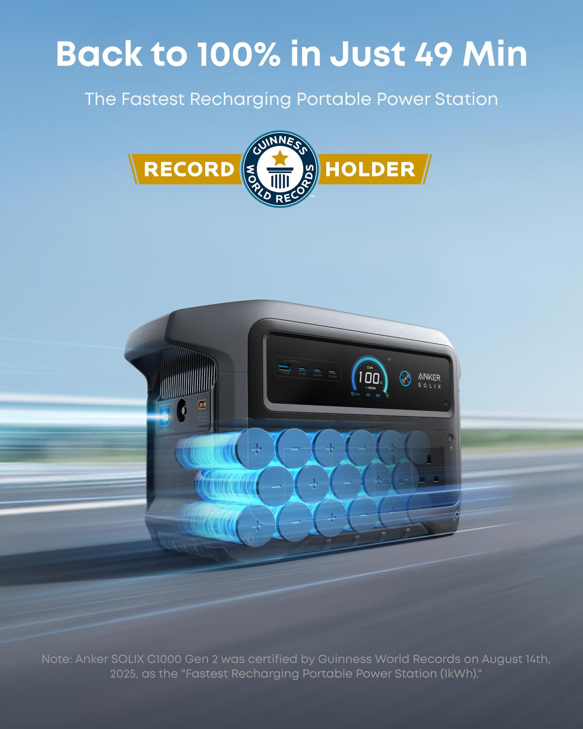 Anker SOLIX C1000 Gen 2 Portable Power Station 1024Wh 2000W – LiFePO4 Solar Generator with AC Charging Cable