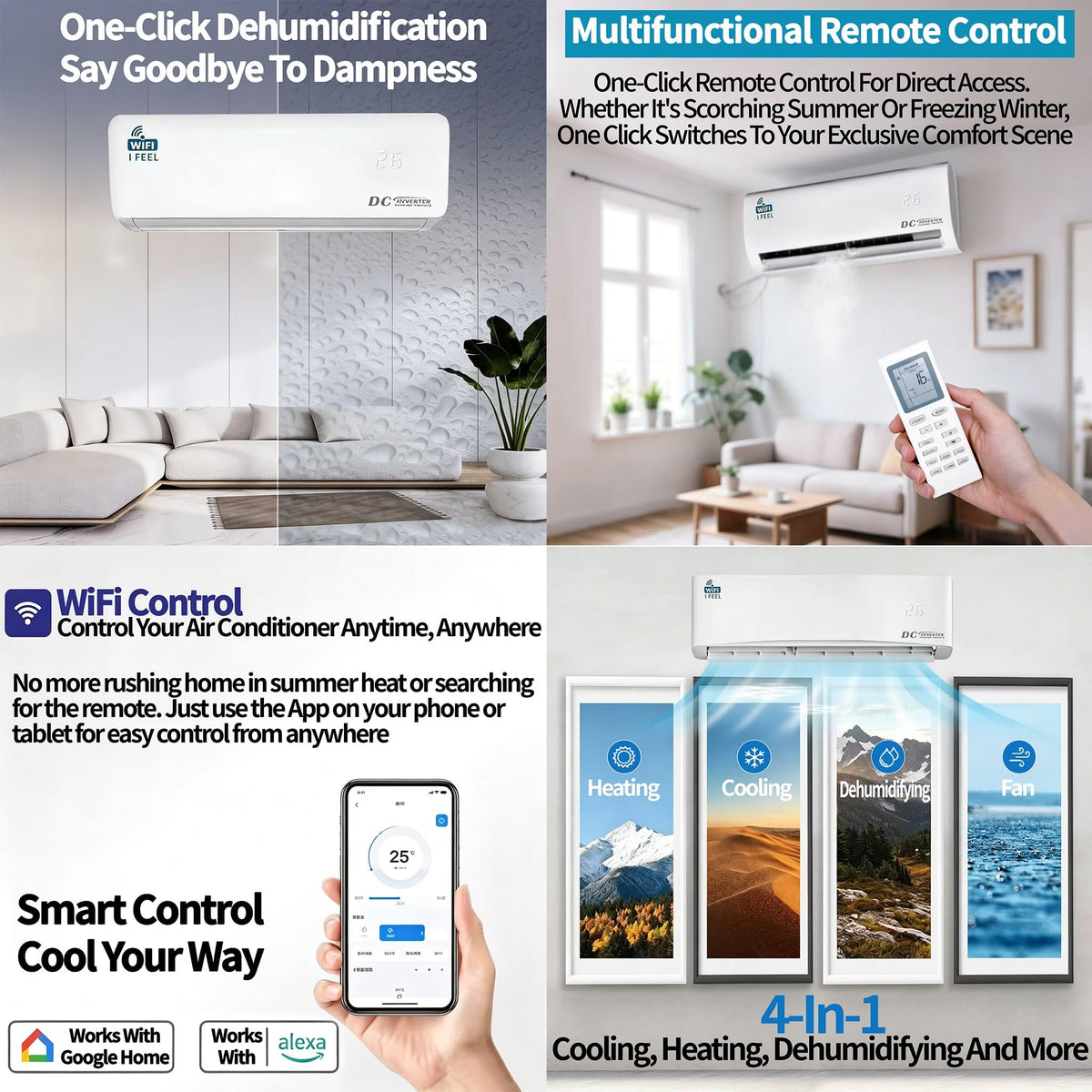 12000 BTU Ductless Mini Split Air Conditioner & Heat Pump – Wi-Fi, 5-in-1 AC, Heater, Dehumidifier, Install Kit