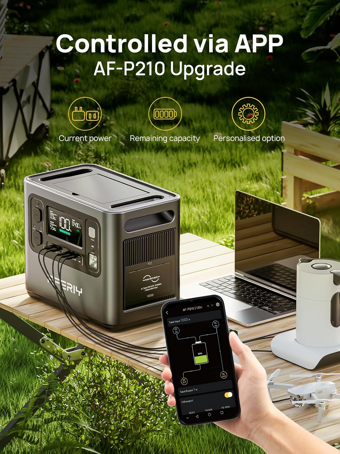 2048Wh Portable Power Station 2400W LiFePO4 Grey – Solar Generator with UPS for Home Backup, Camping & RV