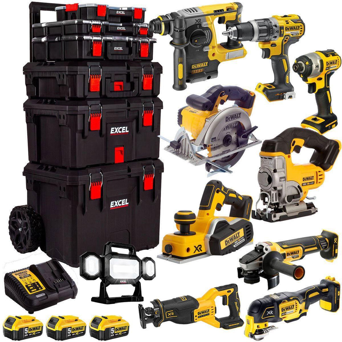 DEWALT 20V MAX XR 10 Tool Combo Kit with 3 x 5.0Ah Batteries, Charger & Rolling Toolbox (DCKT4T10P4)