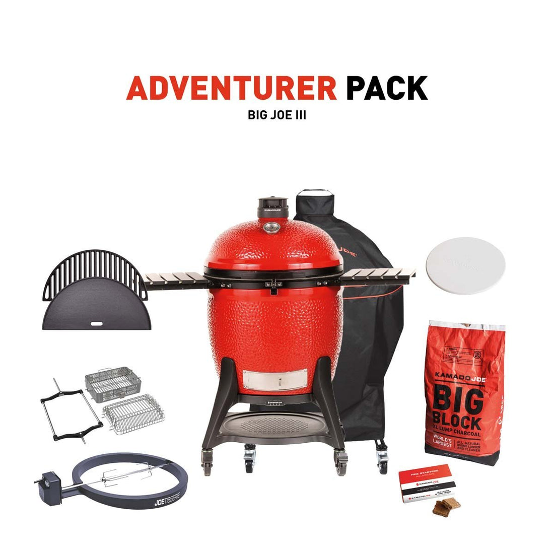Kamado Joe Big Joe III Charcoal Grill & Smoker with Adventurer Pack – 24 in Ceramic Kamado Grill