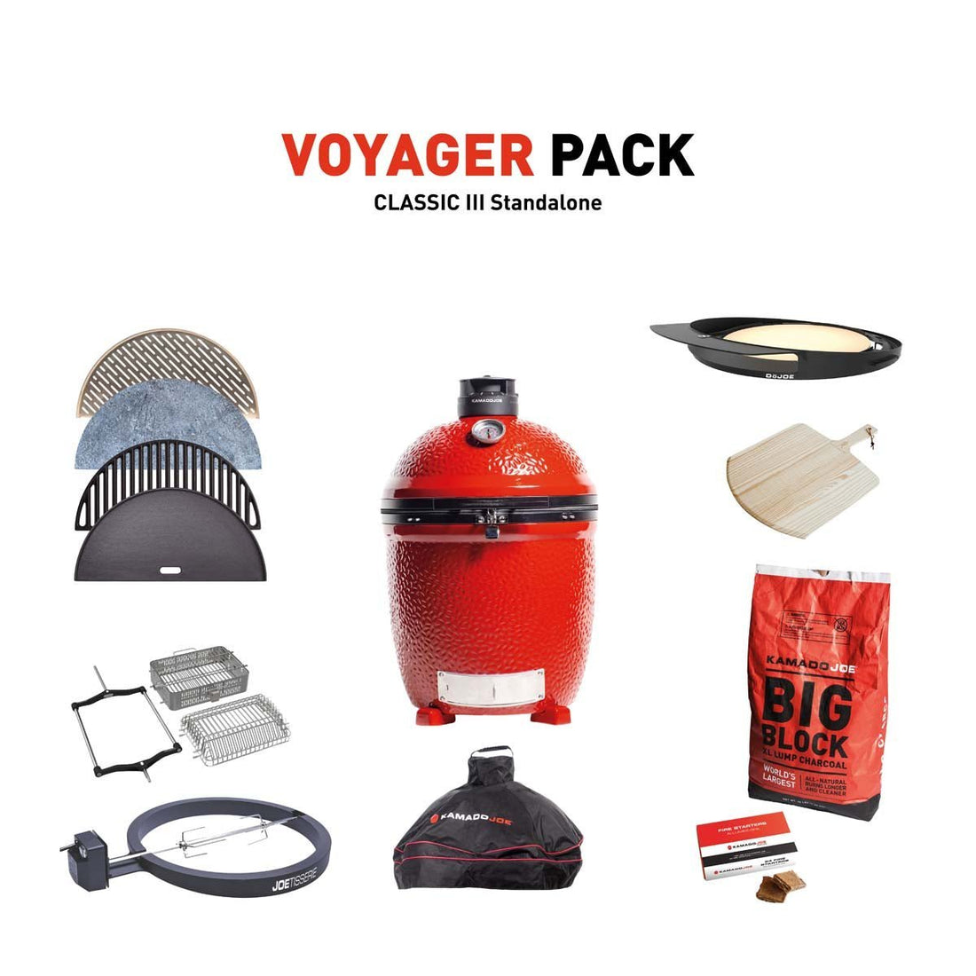 Kamado Joe Classic III Charcoal Grill & Smoker with Voyager Pack – 18 in Ceramic Kamado, Stand Alone