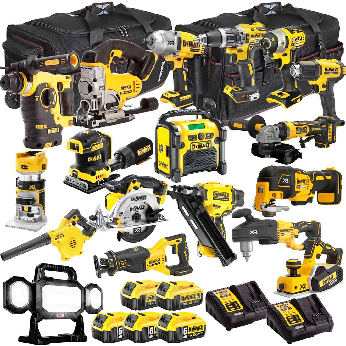 DEWALT 20V MAX XR 18 Tool Combo Kit with 5 Batteries & Charger – Cordless Power Tool Set (T4TKIT-1313)
