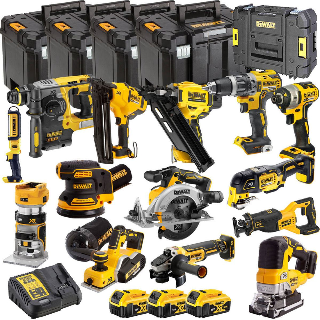 DEWALT 20V MAX XR Brushless 14 Tool Combo Kit with 3 x 5.0Ah Batteries, Charger & TSTAK Storage (DCKT4T14B3)