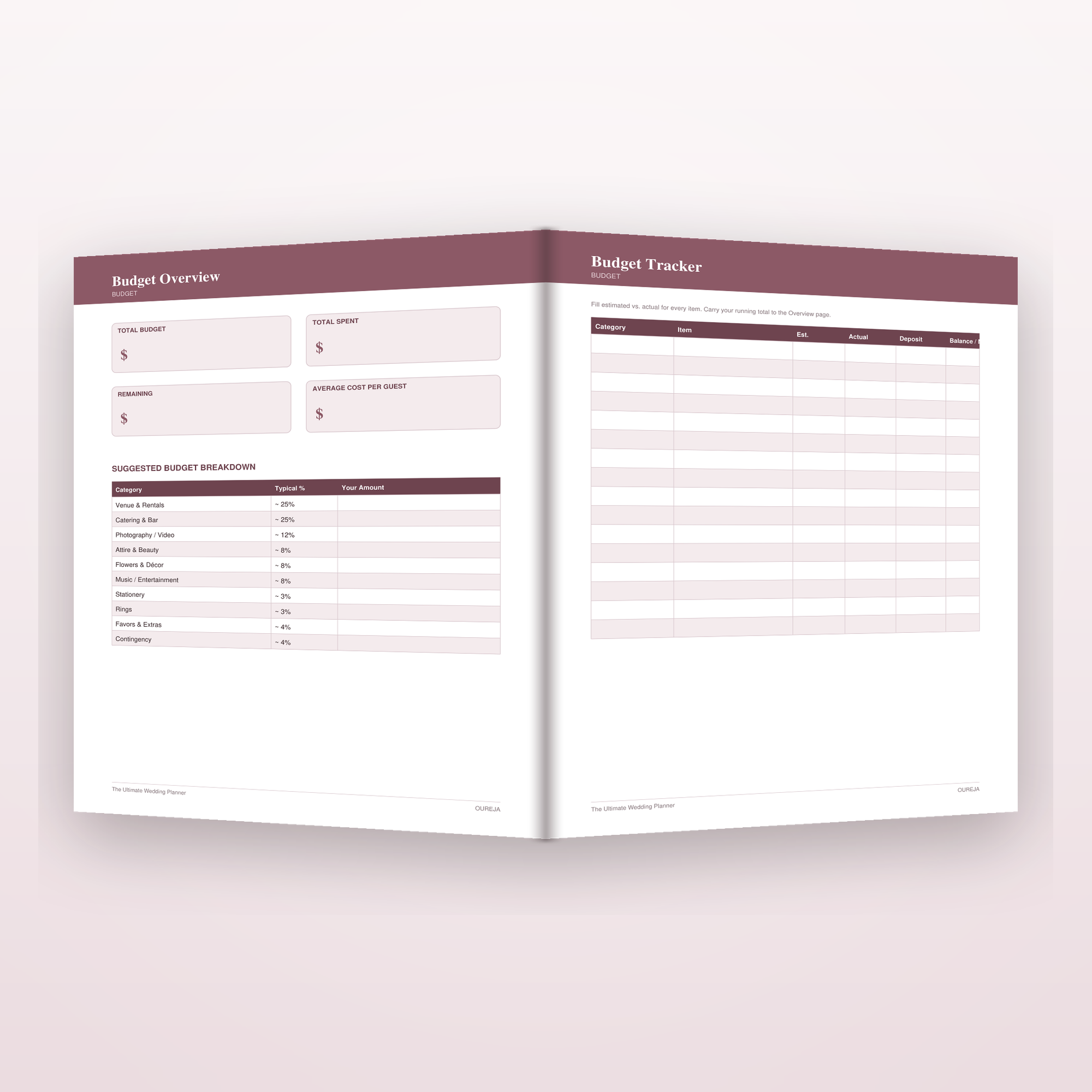Budget overview and budget tracker pages, open
