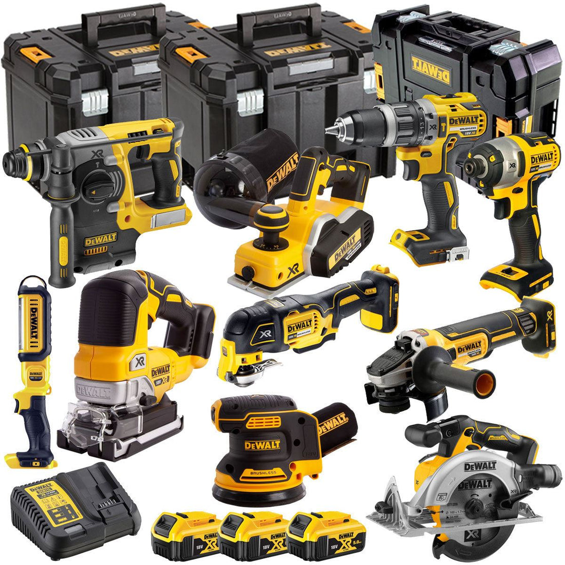 DEWALT 20V MAX XR Brushless 10 Tool Combo Kit with 3 x 5.0Ah Batteries, Charger & TSTAK Storage (DCKT4T10B3)