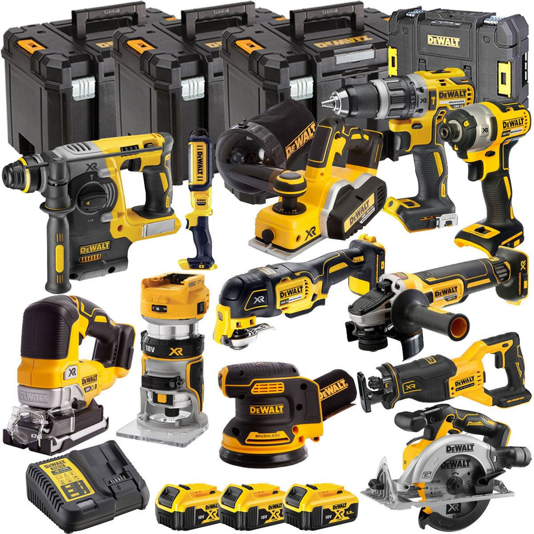 DEWALT 20V MAX XR Brushless 12 Tool Combo Kit with 3 x 5.0Ah Batteries, Charger & TSTAK Storage (DCKT4T12B3)