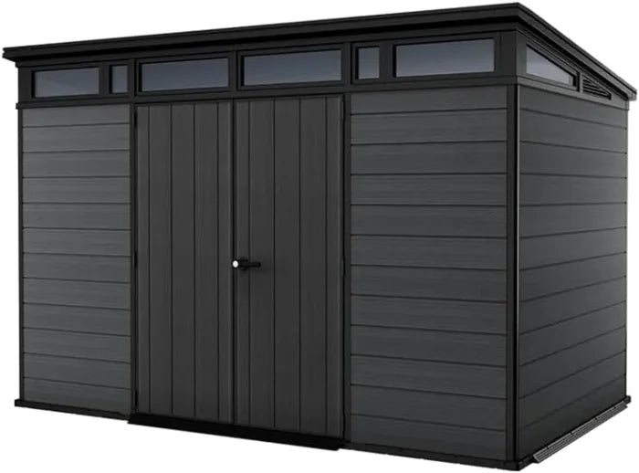 Keter Cortina 11 x 7 ft Resin Storage Shed – Heavy Duty Pent Roof Outdoor Shed, Dark Gray